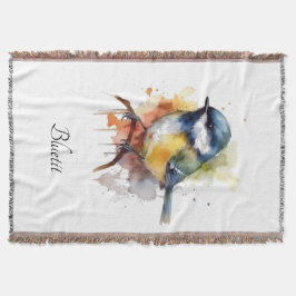 Cute Bluetit på Gren, anpassningsbar Filt