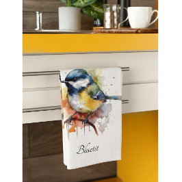 Cute Bluetit på Gren, anpassningsbar Kökshandduk