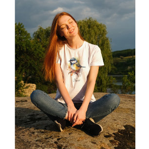 Cute Bluetit på Gren, anpassningsbar T Shirt