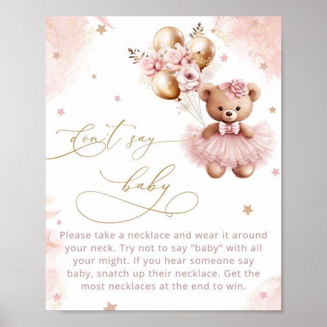 Cute Blush Pink Teddy Bear Don't Say Baby Game  Po Poster (Framsidan)