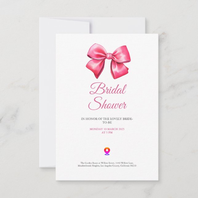 cute blush pinky bow bridal shower invitation tack kort (Framsida)