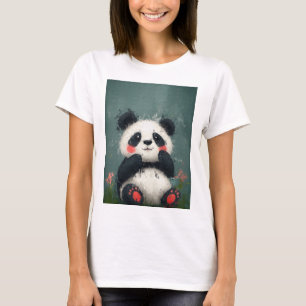 Cute Blushing Panda - Digital Painting T Shirt