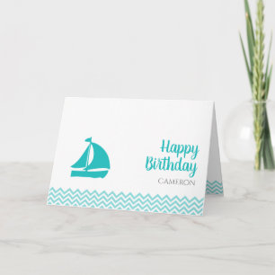 Cute Boat på Ocean Vinkar Anpassningsbar Birday Kort