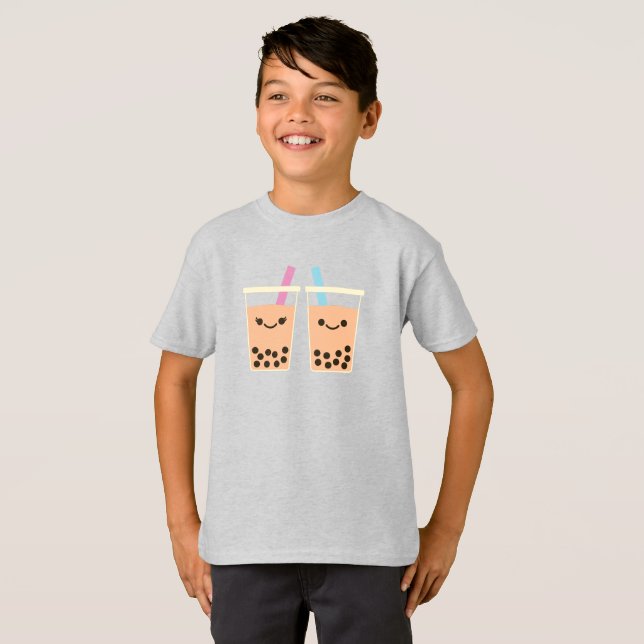 Cute Boba Bubble Tea Kärlek T Shirt (Hel framsida)
