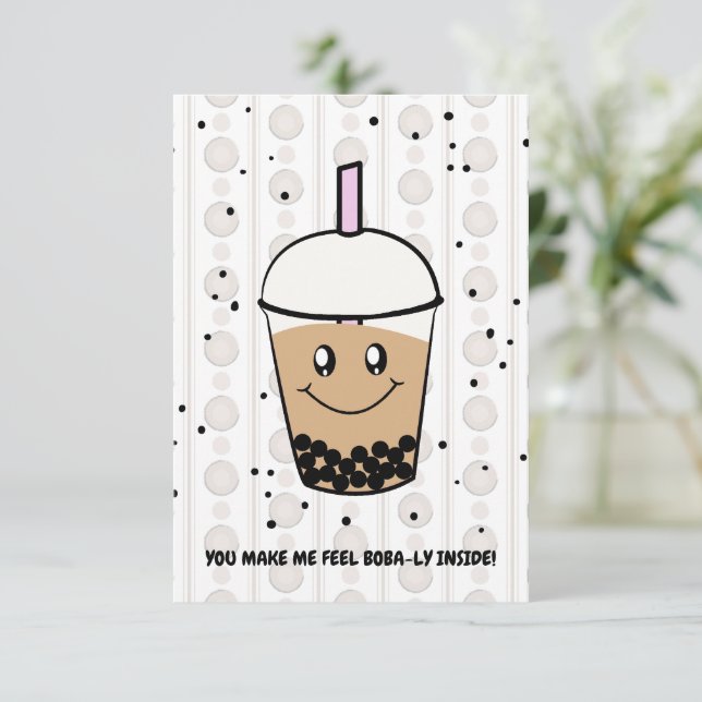 Cute Boba Bubble Tea Pun Flat Tackat You Card Tack Kort (Stående Fram)