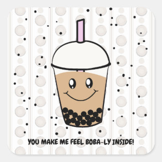 Cute Boba Bubble Tea Pun Square Sticker Fyrkantigt Klistermärke