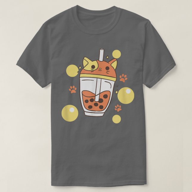 Cute Boba Cat Bubble Tea T Shirt (Design framsida)
