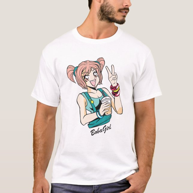 Cute Boba Girl Anime Girl som dricker en buble Tea T Shirt (Framsida)