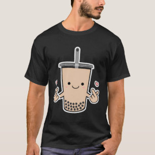 Cute Boba K-Pop Bubble Mjölk Tea koreanska Finger  T Shirt