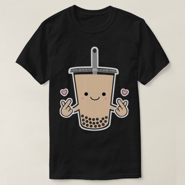 Cute Boba KPop Bubble Mjölk Tea KoreaFinger Heart T Shirt (Design framsida)