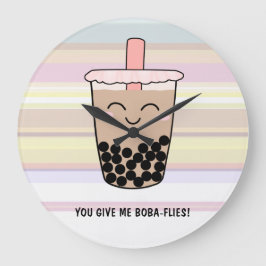 Cute Boba Mjölk Tea Pun Acrylic Wall Clock Stor Klocka