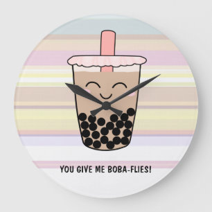 Cute Boba Mjölk Tea Pun Acrylic Wall Clock Stor Klocka