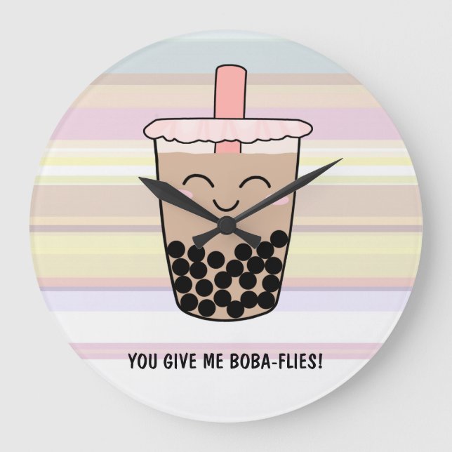 Cute Boba Mjölk Tea Pun Acrylic Wall Clock Stor Klocka (Framsida)