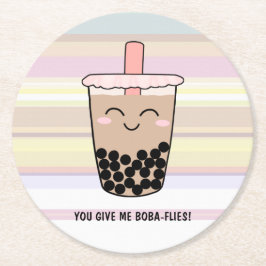 Cute Boba Mjölk Tea Pun Underlägg Papper Rund