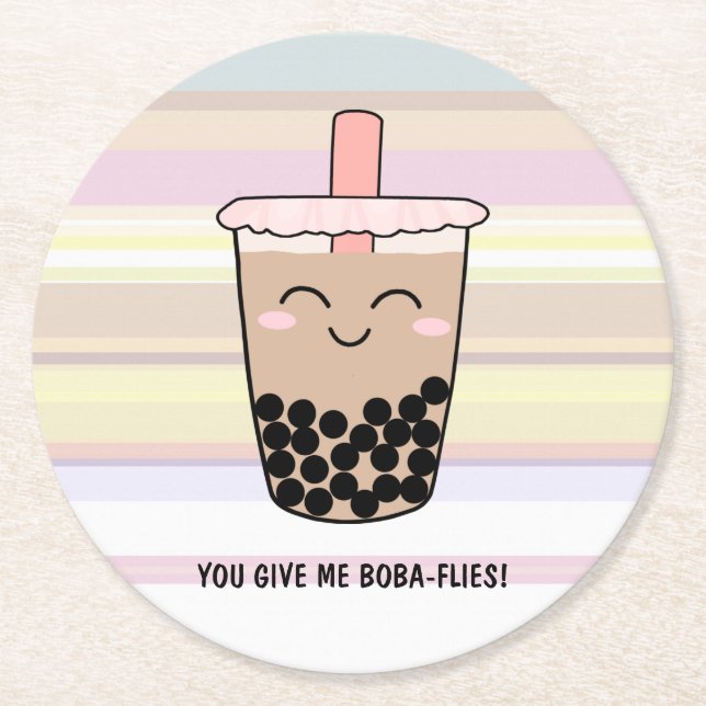 Cute Boba Mjölk Tea Pun Underlägg Papper Rund (Framsidan)
