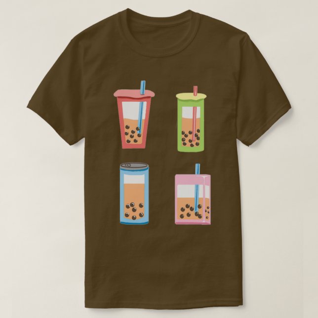 Cute Boba Mjölk Tea Set Sticker Lakan T Shirt (Design framsida)