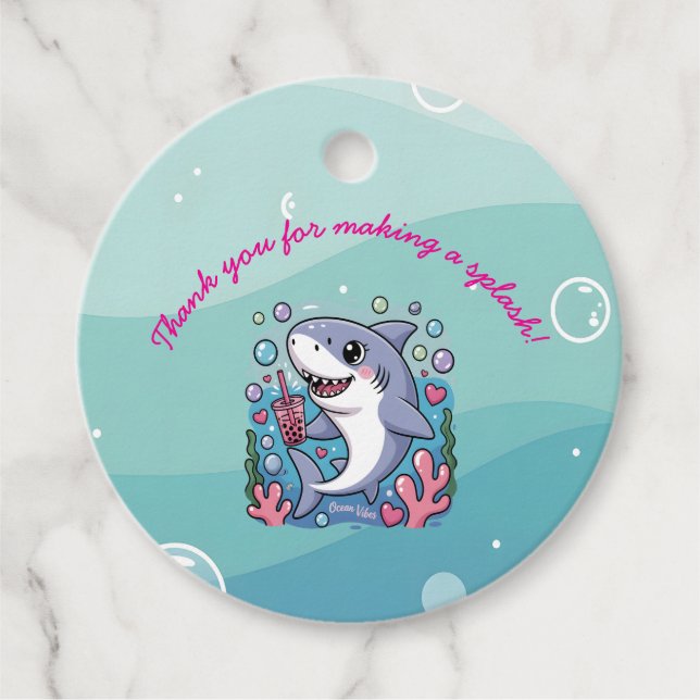 Cute Boba Shark under Sea Baby Shower Gåvor Etiketter (Framsida)