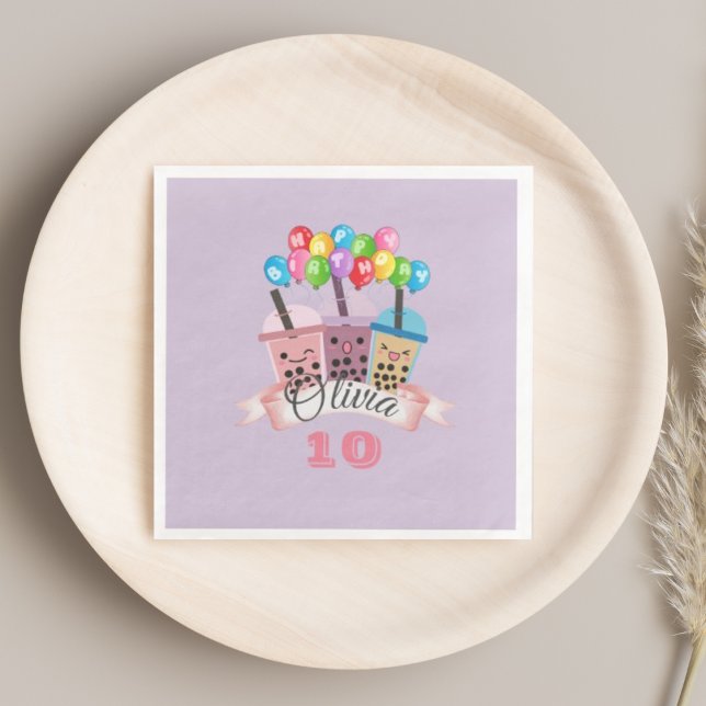Cute Boba Tea Birthday Celebration Napkins Pappersservett (Skapare uppladdad)