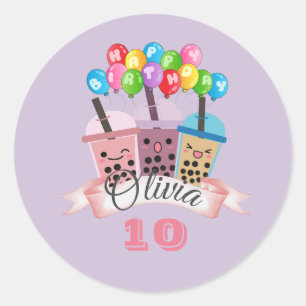 Cute Boba Tea Birthday Celebring Sticker Runt Klistermärke