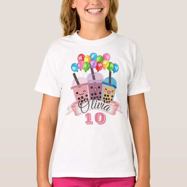 Cute Boba Tea Födelsedagsfest Firande T-Shirt (Framsida)