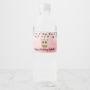 Cute Boba Tea Födelsedagsfest Vattenflaska Label Vattenflaskor Etikett