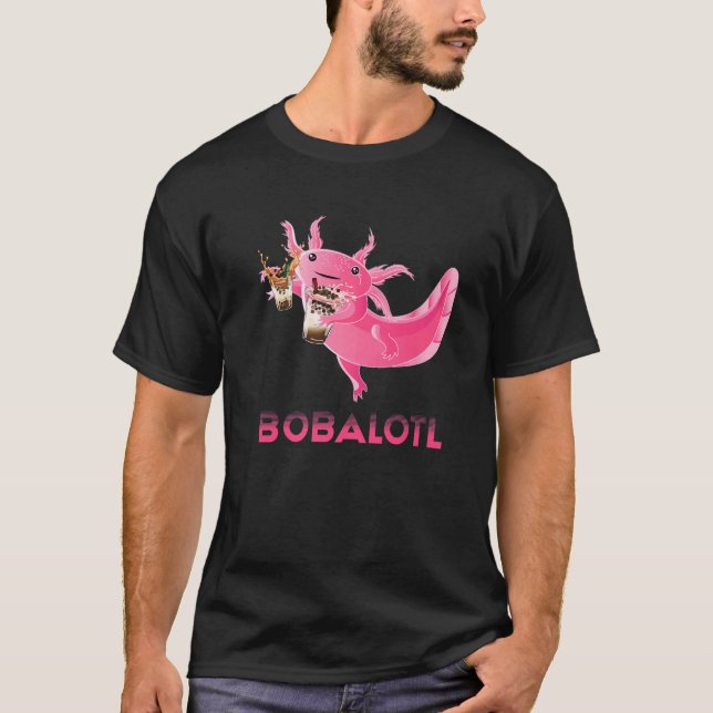 Cute Bobalotl Axolotl Drinking Boba Tea Sweets Ani T Shirt (Framsida)