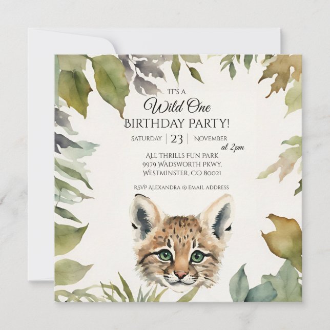 Cute Bobcat Vild 1:a födelsedag Party Inbjudningar (Framsida)