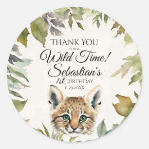 Cute Bobcat Woodland Birthday Tack Runt Klistermärke
