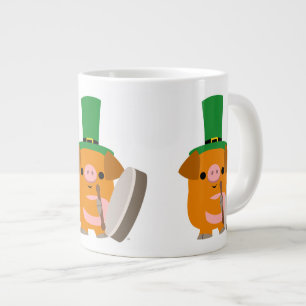 Cute Bodhran spelar Tecknad Gris Jumbo Mugg