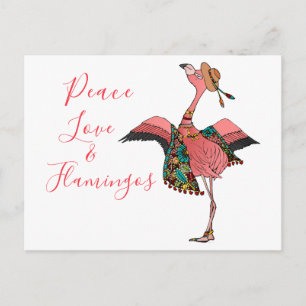 Cute Bohemian Peace Kärlek och Flamingos Postcard Vykort