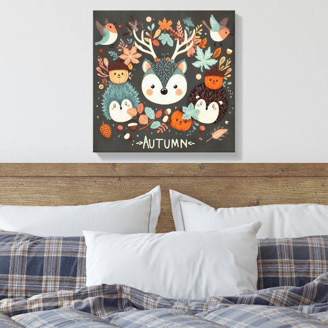 Cute Boho Autumn Hedgehog wandewall Decal Canvastryck (Insitu (sovrum))