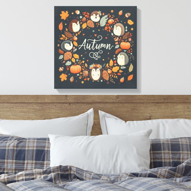 Cute Boho Autumn Hedgehog wandewall Decal Canvastryck (Insitu (sovrum))