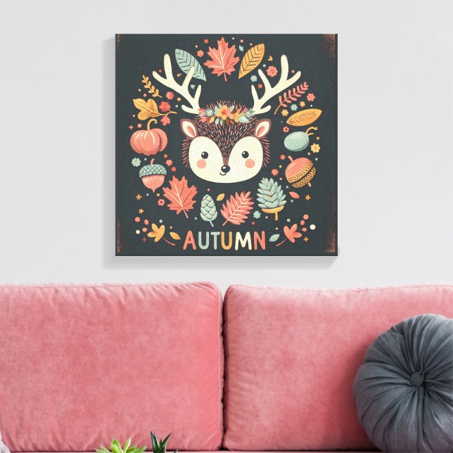 Cute Boho Autumn Hedgehog wandewall Decal Canvastryck (Insitu (Vardagsrum))