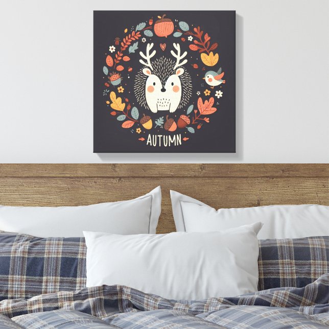 Cute Boho Autumn Hedgehog wandewall Decal Canvastryck (Insitu (sovrum))