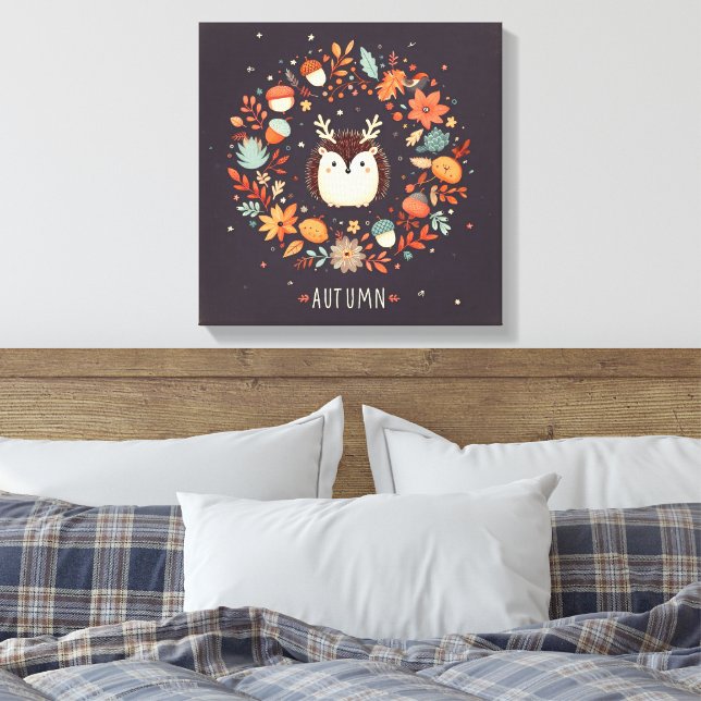 Cute Boho Autumn Hedgehog wandewall Decal Canvastryck (Insitu (sovrum))