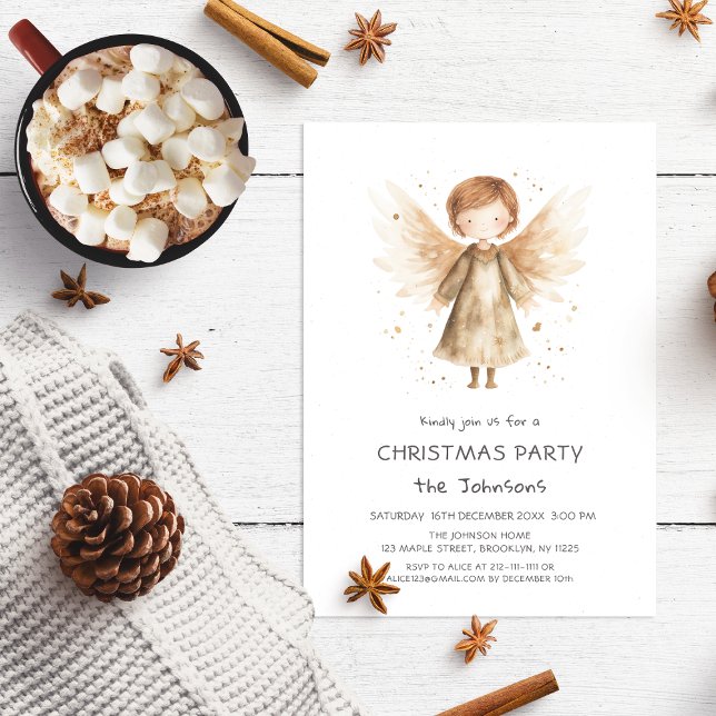 Cute Boho Baby Angel-inbjudan till julfest Julkort (Skapare uppladdad)