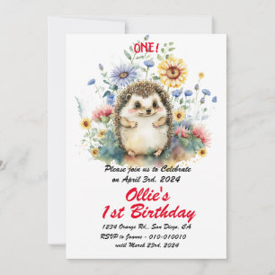 Cute Boho Baby Hedgehog 1:a födelsedagen Party Inbjudningar
