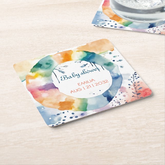 Cute BOHO Baby Shower Anpassningsbar Underlägg Papper Kvadrat (Vinklad)