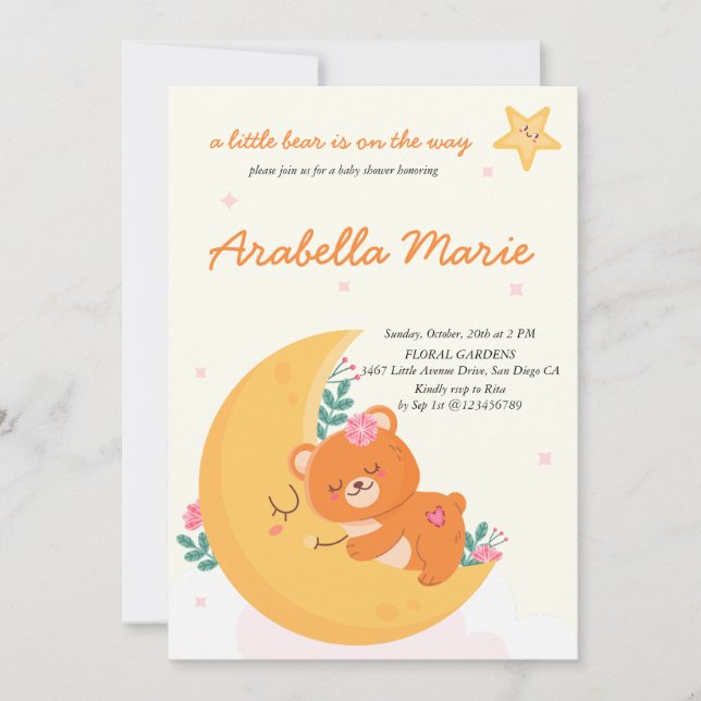 Cute Boho Bear Girl Baby Shower Inbjudningar (Framsida)