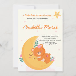 Cute Boho Bear Girl Baby Shower Inbjudningar
