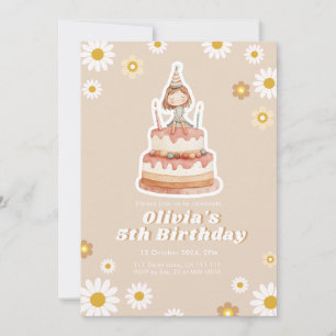 Cute Boho Beige Daisy Girl Birthday-inbjudan Tack Kort