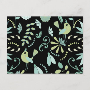 Cute boho bird Blå grönt Black Vykort