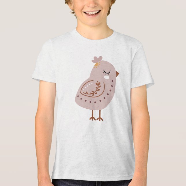 Cute Boho Bird Illustration in Neutral Pastel  T Shirt (Framsida)
