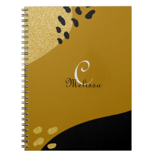 Cute Boho Black och Guld Anpassningsbar Monogram N Anteckningsbok