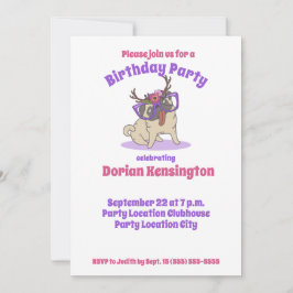 Cute Boho Blommigt Hippie Pug om året Inbjudningar