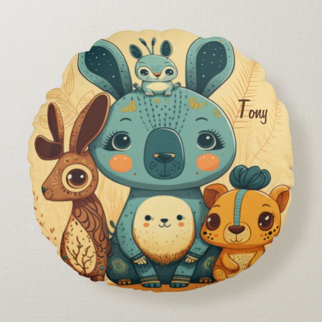 Cute boho blommigt kanin rund kudde (Framsidan)