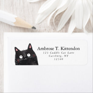 Cute Boho Blommigt Lycklig Black Cat Ansikte Art Returadress Etikett