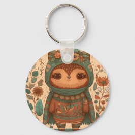 Cute boho blommigt uggla nyckelring
