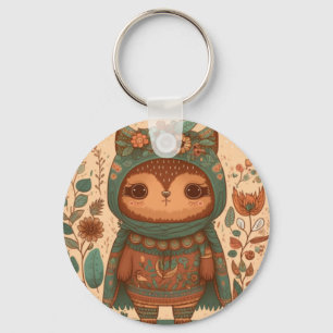 Cute boho blommigt uggla nyckelring