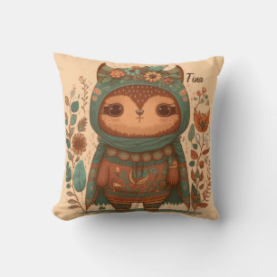 Cute boho blommigt uggla tecknad kudde